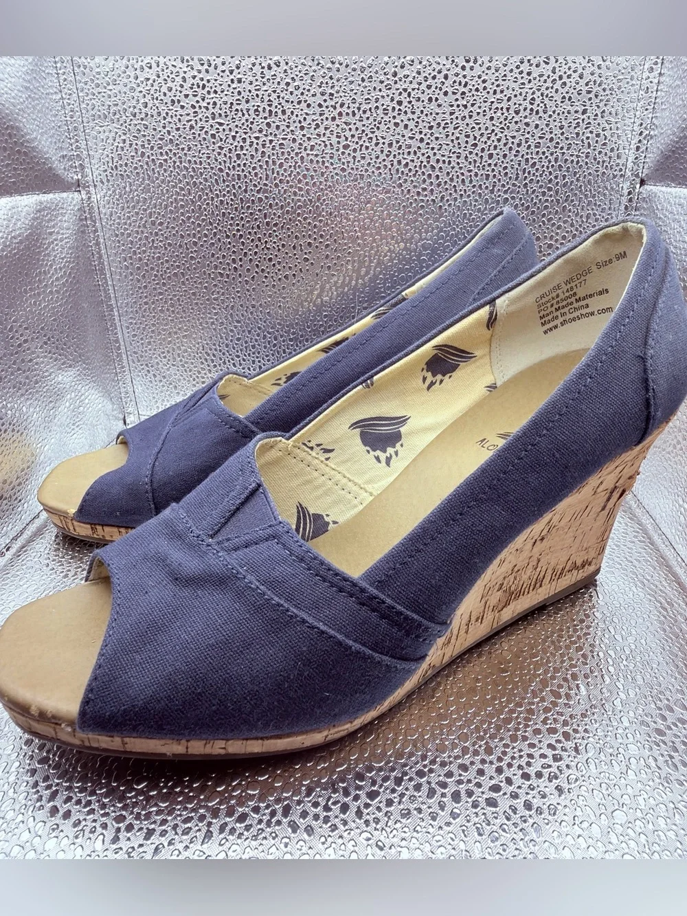 Women’s Navy Peep-Toe Wedge Heels - Casual Summer Style